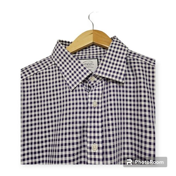 Charles Tyrwhitt Purple And White Gingham Button Down Non Iron Collared Shirt... - Picture 4 of 5